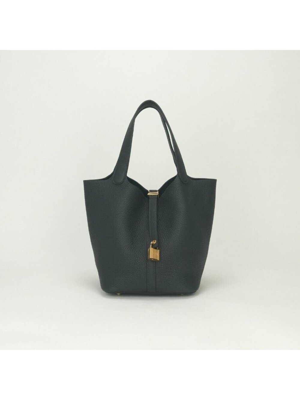 Hermes Picotin Lock MM 22 Tote Bag Taurillon Clemence Vert Fonce Vertfonce Green